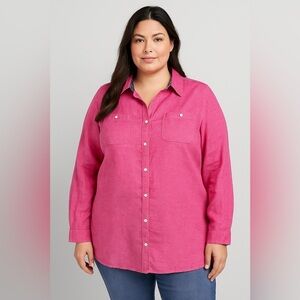 NWOT Lane Bryant Women’s Linen Cotton Blend Button Up Shirt Pink Size 18/20